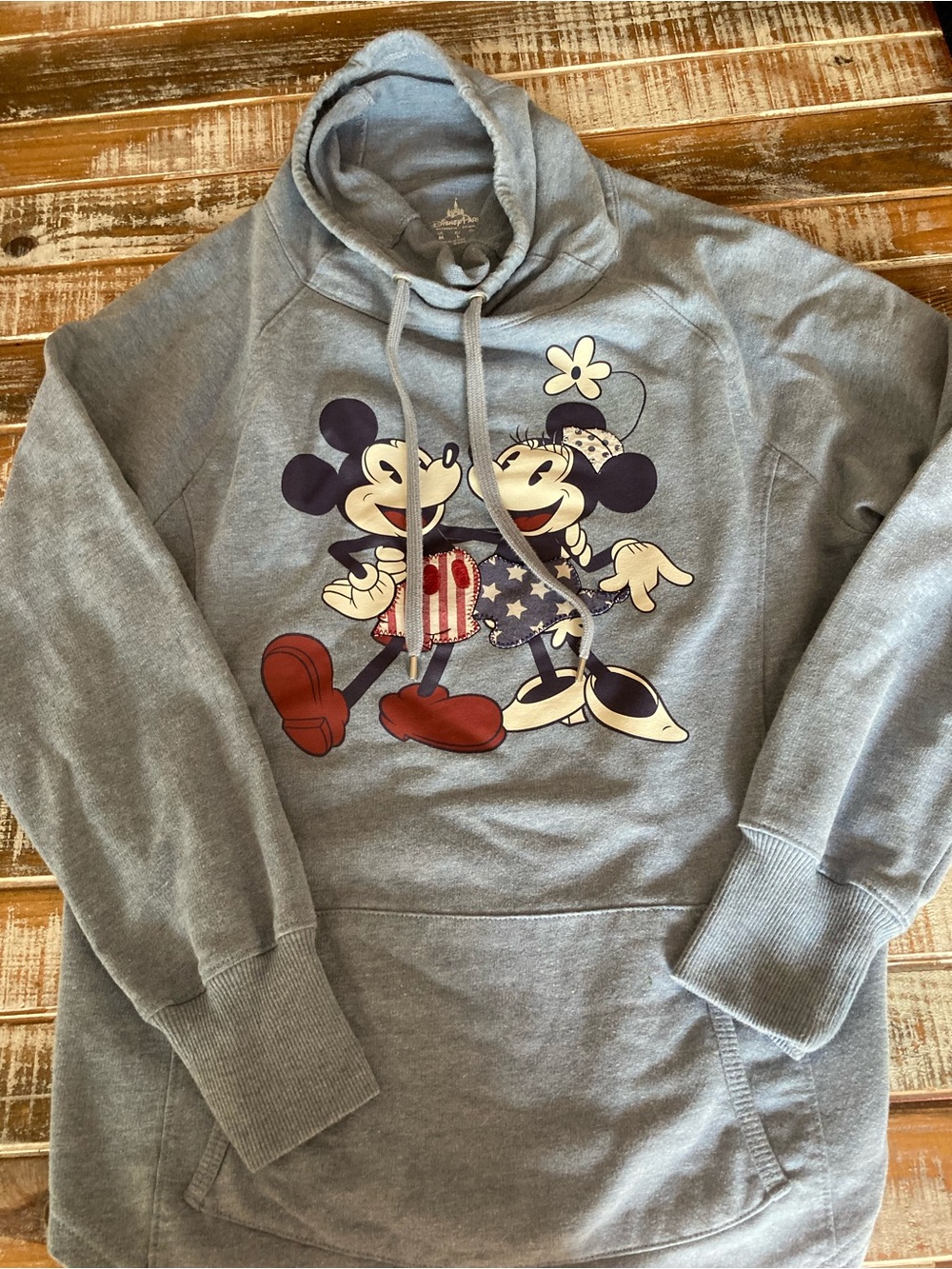 Disney Light Blue Mickey & Minnie Patriotic Graphic Hoodie